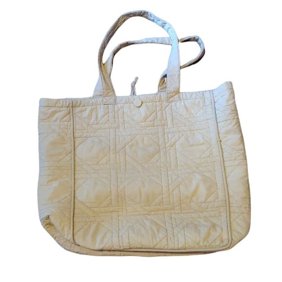 Cream Quilted Large Tote Bag 18" Picnic - Picture 1 of 5